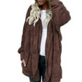 thumbnail image 4 of Women Solid Color Plush Faux Fur Warm Long Sleeve Hooded Midi Coat Cardigan, 4 of 7