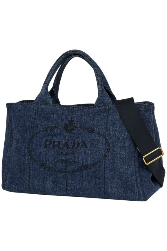 Pre-Owned Prada Canapa Tote 2-Way Denim Blue Women's