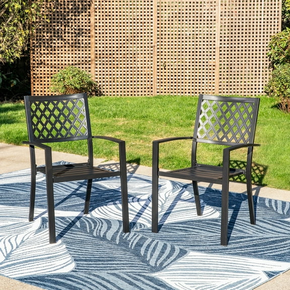 Sophia & William Metal Outdoor Patio Dining Chair Stackable Steel Chairs Set of 2 in Black