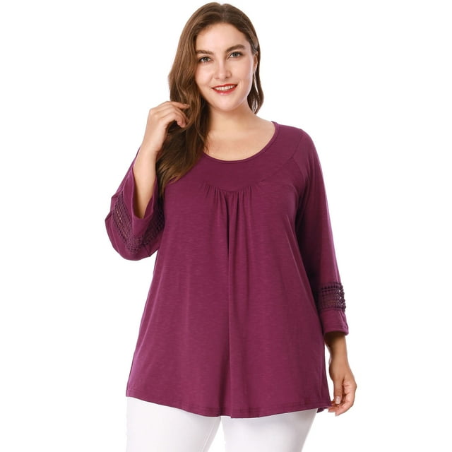 GRACE & GRANDEUR Hauts Décontractés Unis à Manches Raglan pour Femmes Grande Taille Violet 3X