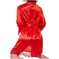 thumbnail image 3 of Hvyesh Women's Silk Robe Short Lace Trim Satin Kimono Robe Lightweight Long Sleeve Bath Robe Sleepwear, 3 of 4