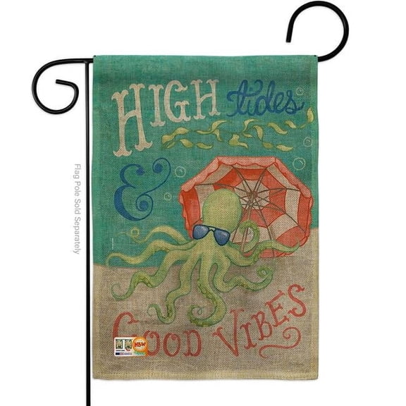 Breeze Decor BD-NA-G-107062-IP-DB-D-US18-WA 13 x 18.5 in. Octopus Good Vibes Burlap Coastal Nautical Impressions Decorative Vertical Double Sided Garden Flag