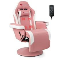 Goplus Massage Gaming Recliner Height Adjustable Racing Swivel Chair with Cup Holder Pink