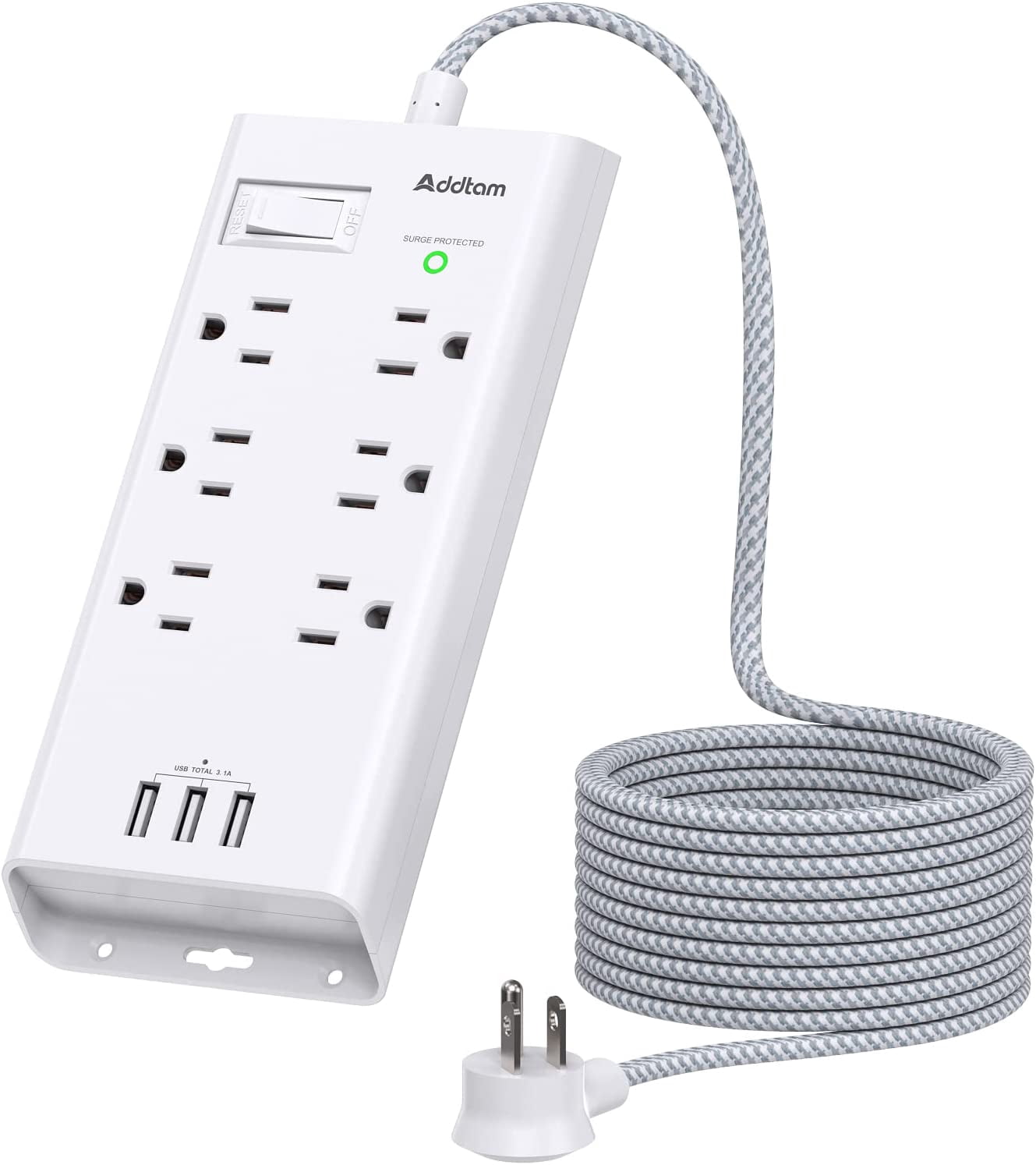 2-Prong To 3-Prong Power Strip – 10FT Cord, 5 Outlets & 3 USB Ports, Surge Protected - View #3