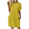 thumbnail image 1 of Pisexur Robe à Manches Courtes Col Rond Femme Été Confort Mode Couleur Unie Poche Robe à Manches Courtes Col Rond Robe Femme, 1 of 6