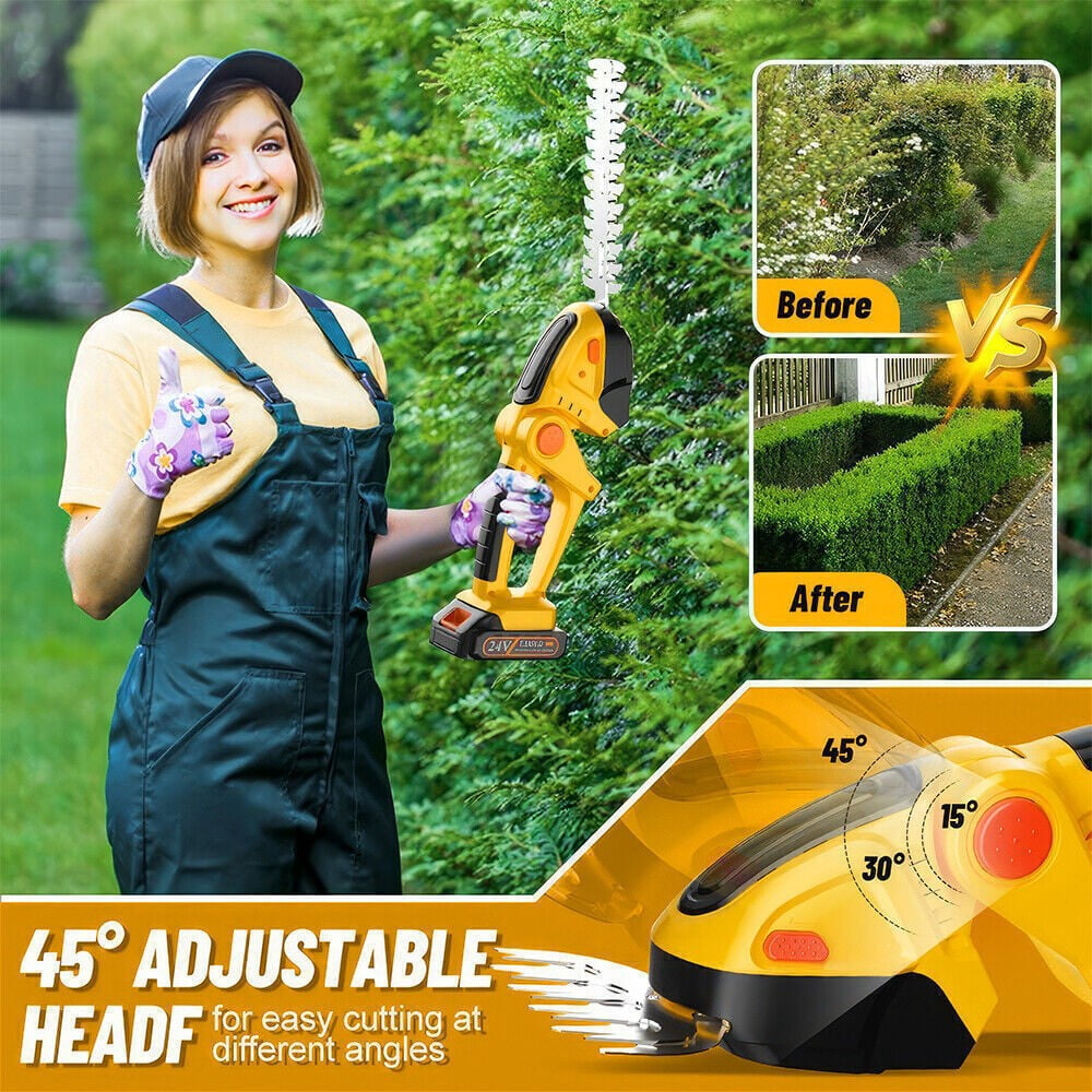 Cordless Hedge Trimmer, 3 in 1 Handheld Electric Grass Trimmer ,  Hedge Shear with 2.0Ah Lithium-Ion Battery for Garden and Lawn Maintenance