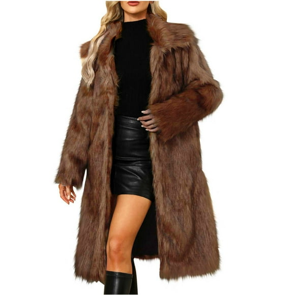 Xdegoge Women's Shaggy Faux Fur Warm Maxi Overcoat Outwear Casual Winter Coats Long Sleeve Open Front Shaggy Cardigans Fluffy Warm Outerwear Jackets Winter Parka Long Jackets Coats Plus Size XXXL