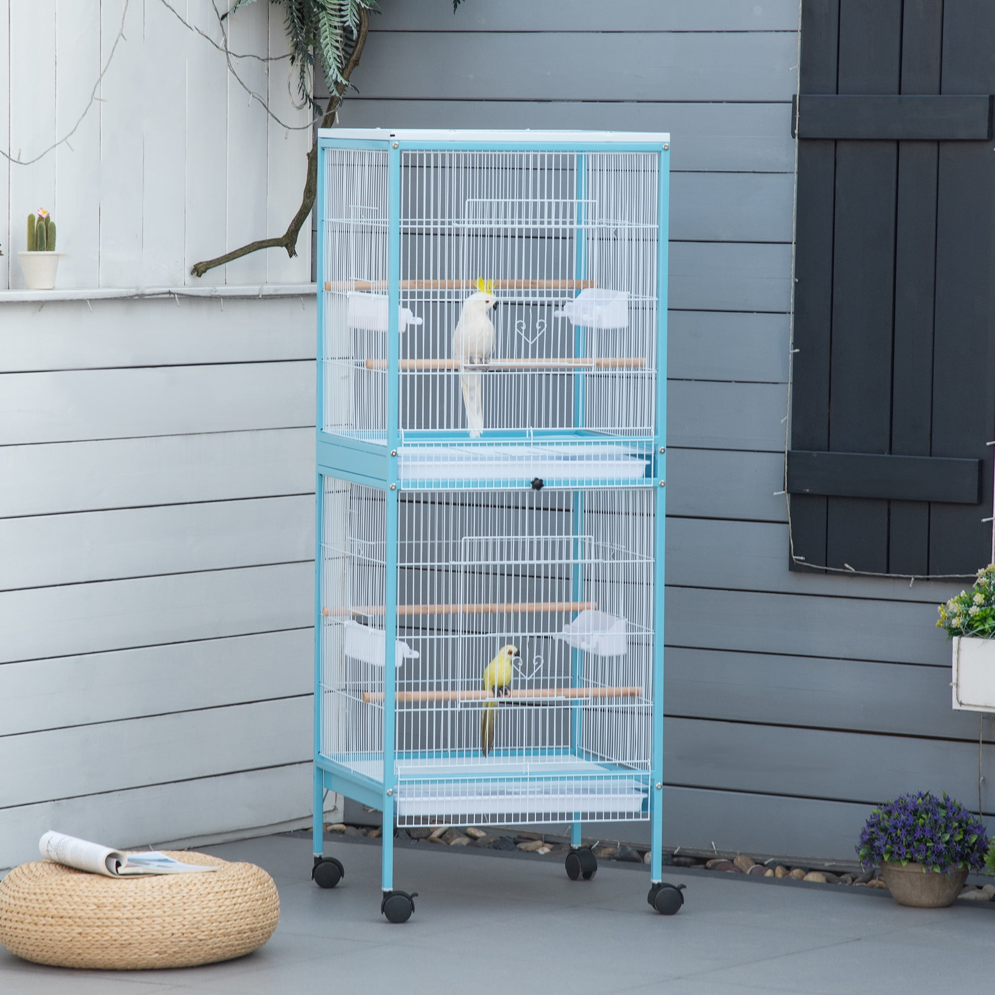 Large Bird Cage with 1.7 ft. Width for Wingspan, Bird Aviary Indoor with Multi-Door Design, Fit for a Canary, Finch, Conure, 55", Light Blue