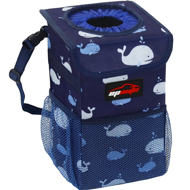 EPAuto Bote de basura impermeable para auto con tapa y bolsillos de almacenamiento, 1.8 galones, azul