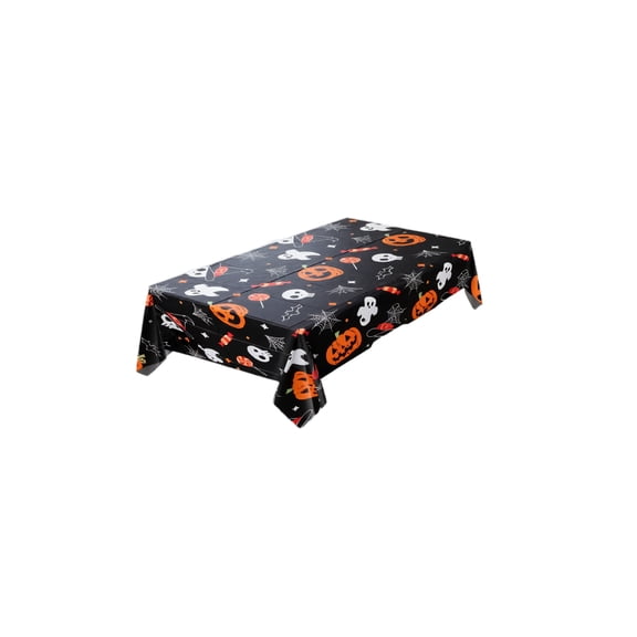 Halloween Disposable Tablecloth 54x108Inch, Black Pumpkin Design Party Cloth, Waterproof Plastic Table Cover for Indoor Outdoor Dining Buffet Decor