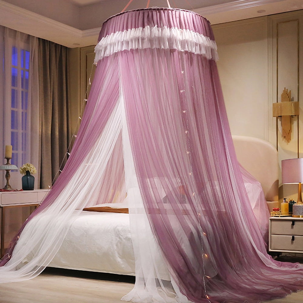 Kadahis Bed Canopy for Girls & Adults, Elegant Double Layer Bed Curtain Canopy Drapes, Round Dome Lace Princess Canopies Netting