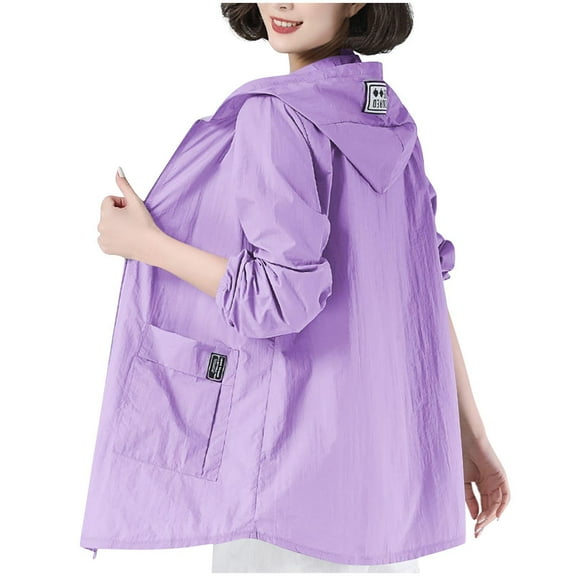 Zip up Hoodies Women Sunscreen With Pocket Zipper Long Sleeved Solid Color Casual Fashion Outwear Up to 65% off!
