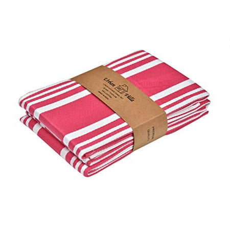 

Urban Villa Set of 3 Kitchen Towels Highly Absorbent 100% Cotton Dish Towel 20X30 inch With Mitered Corners Trendy Stripes Pink/White Bar Towels & Tea Towels