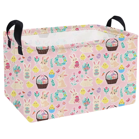Rectangular Kids Storage Basket,Easter Basket,Nursery Storage Bin Organizer with Handles for Kids Room Decor,Shelf Basket,Book Basket.(Pink Easter)
