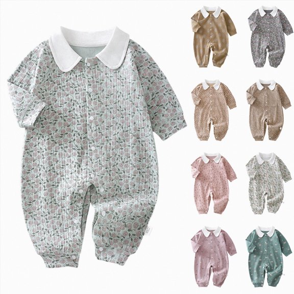12-18 Months Infant Romper Baby Romper Spring Fall Long Sleeve Cotton Crawling Outfit Bodysuit Warm Home Wear,Dark Green Jumpsuit, Sleep & Play Bodysuit