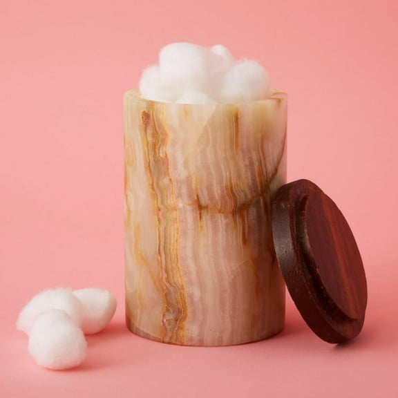 Medium Natural Onyx Stone Wood Canister