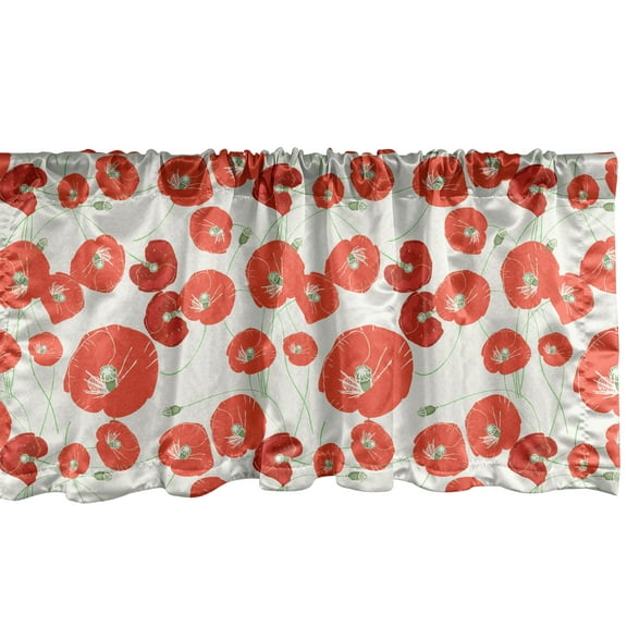 Ambesonne Poppy Flower Window Valance, Buds and Blossoms Art, 54" X 12", Dark Coral Reseda Green