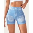 thumbnail image 5 of Women Sexy V Waist Denim Print Biker Shorts Back Ruched Butt Lifting Stretch High Waist Yoga Workout Athletic Shorts, 5 of 6