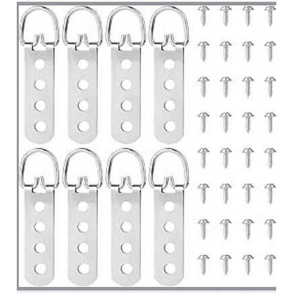 PBPBOX 8Pcs Plated Silver Metal Picture Frame Hardware with D Ring Screws for Wood Plastic and Metal Frames