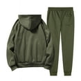thumbnail image 4 of YOIAVAIOY Men Fleece Track Suit Drawstring Hoodie Elastic Bottom Joggers Set with Kangaroo Pocket Athletic Hiking Sweatsuit Casual Activewear Sport Matching Sets Army Green M, 4 of 4