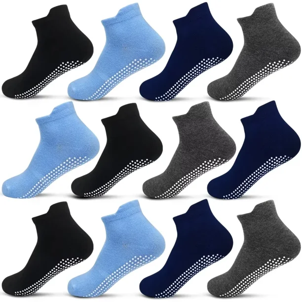 Toddler Non Slip Ankle Socks 12 Pairs with Non Skid Grip Socks for 17T