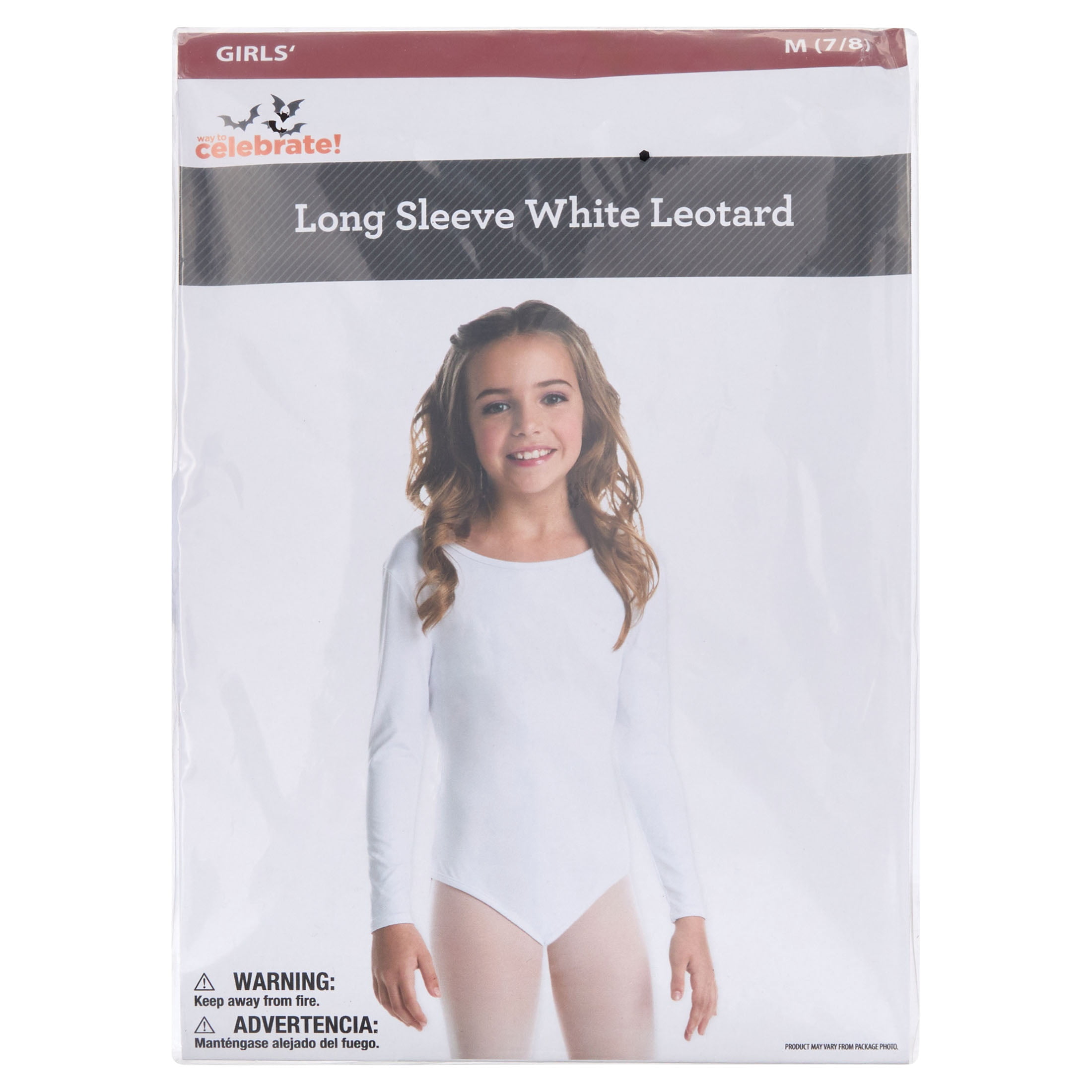 Long Sleeve Leotard Costume Accessory for Children, White, M (7/8), Halloween by Way To Celebrate