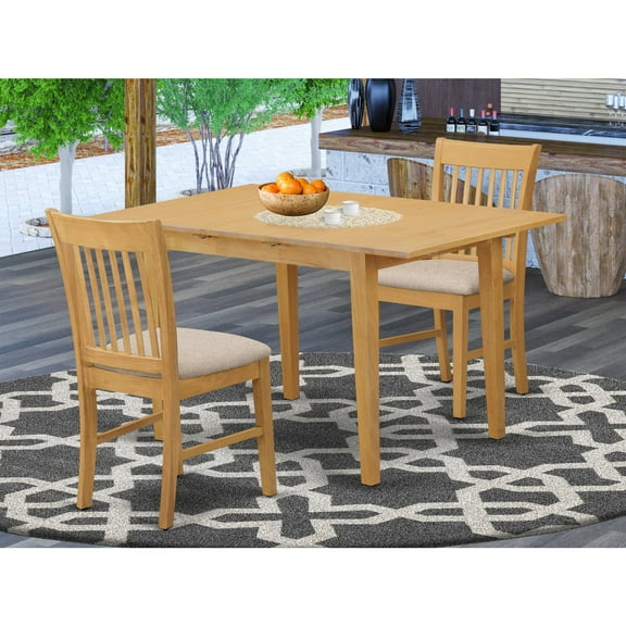 East West Furniture Norfolk 3-piece Wood Table and Dining Chair Set in Oak