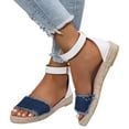 thumbnail image 3 of Wedge Sandals for Women Women's Large Size Flat Rope Sandals Casual Flat Sandals Lady Sandals Blue 39, 3 of 8