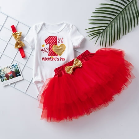 

Leutsin Infant Baby Girls Valentine s Day Romper Tulle Skirts Headbands Princess Set