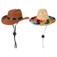thumbnail image 1 of Miangastore Pet Cowboy Hat Assorted Color Fabric Straw 2Pcs 6.3x5.1in, 1 of 8