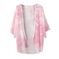 thumbnail image 5 of Cardigans for Women Trendy Lightweight 3/4 Puff Sleeve Floral Printed Chiffon Boho Tops Loose Cover Up Comfortable Breathable Summer Casual Womens Blouses S, 5 of 5