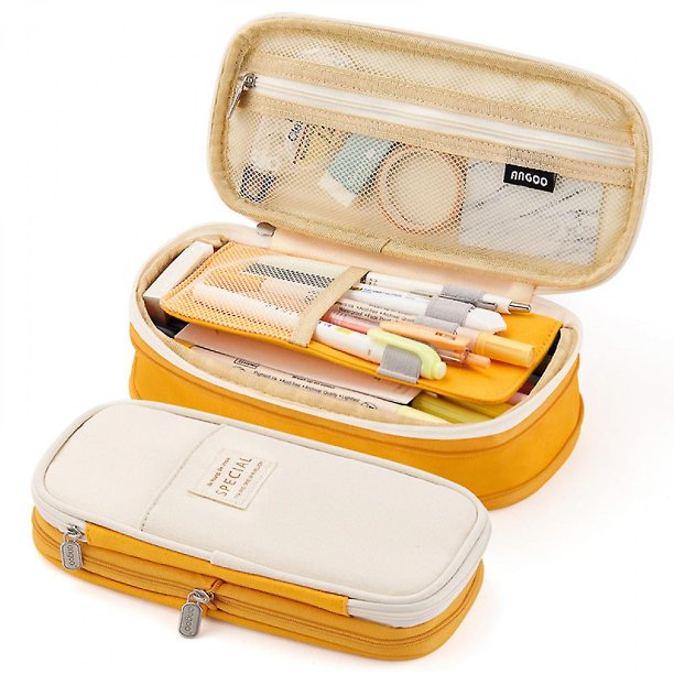 Veeki Estuche para lápices de gran apertura, estuche organizador ligero y espacioso para lápices, suministro estético con diseño triangular para adultos, amarillo