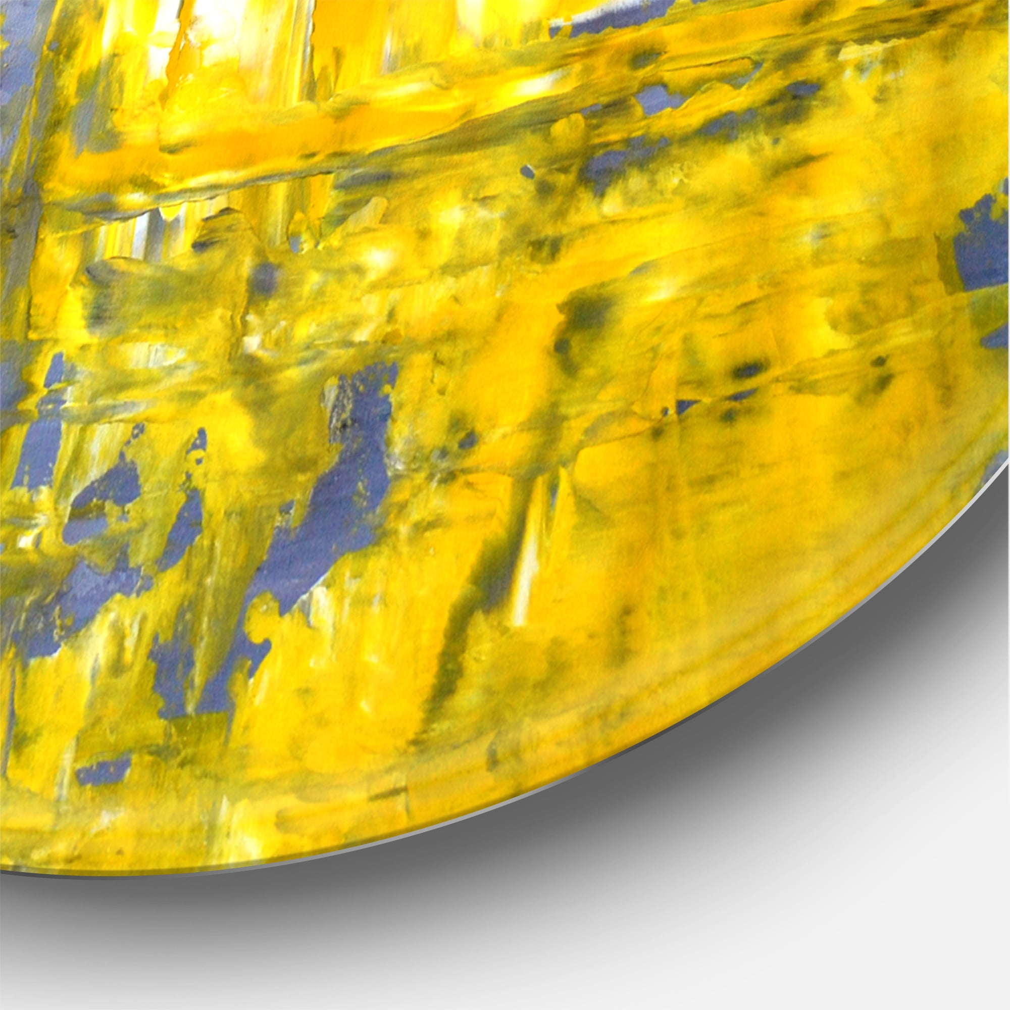 Designart 'Grey Meets Yellow Abstract Art I' Modern Circle Metal Wall Art 36x36 - Disc of 36