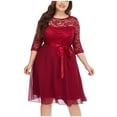 thumbnail image 3 of Femmes Été Robe Cou Manches Courtes Dentelle Mousseline de Soie Grande Taille Robe de Bal Robes de Retour, 3 of 8
