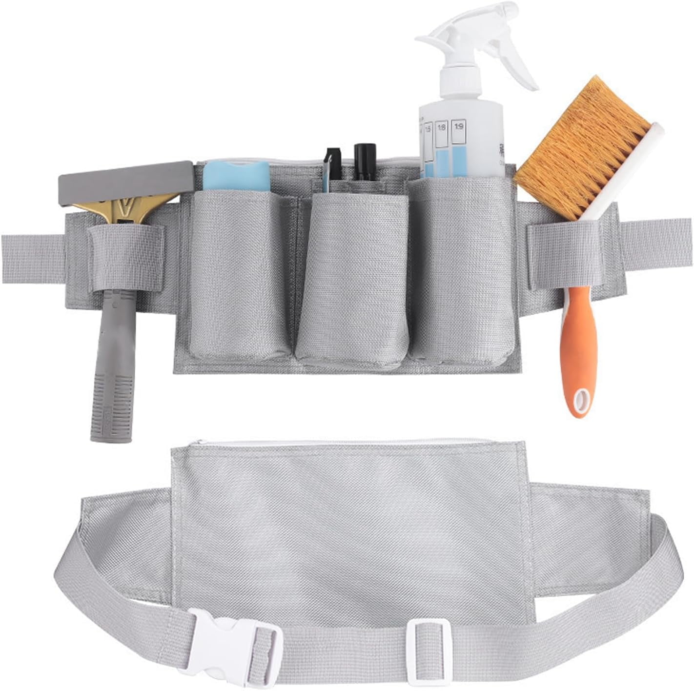 ABPETE Garden Tool Belt, 6 Pockets 2 Straps Waterproof Oxford Fabric Adjustable Gardening Tool Pouch for Family Camping Outdoor,Gardening Tool Waist Bag Belt (grey)