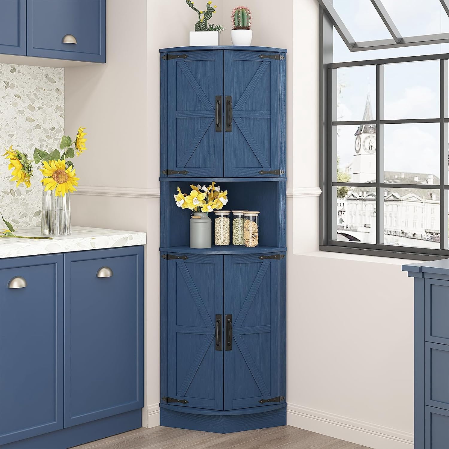 Hodedah 4-Door Kitchen Pantry with 4-Shelves, Grey-Oak - Walmart.com