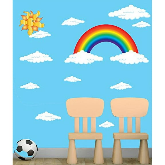 rainbow wall decals, stickers with sun and clouds wall decals / rainbow wall decor