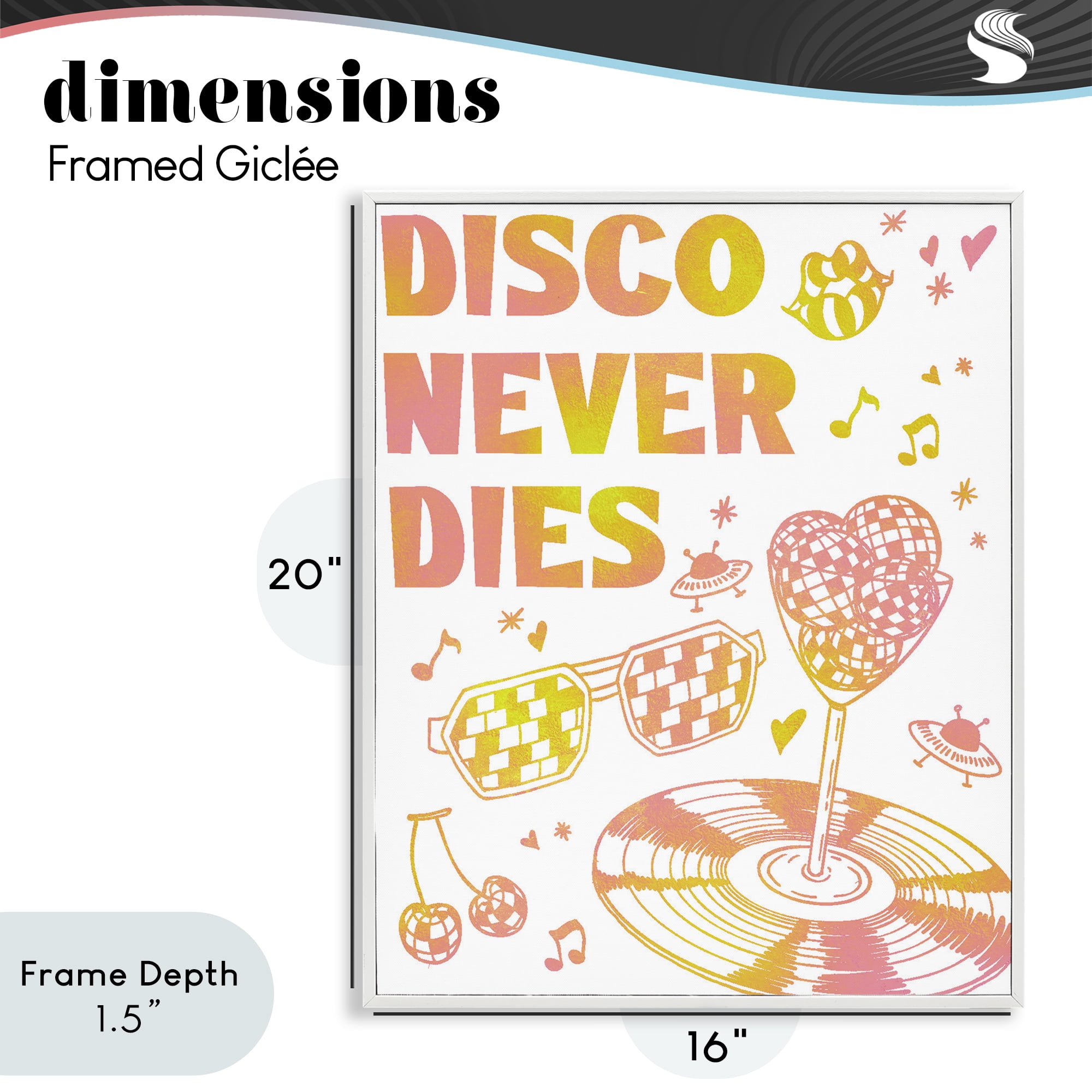 Stupell Industries Disco Never Dies White Framed Giclee Art, design by Ziwei Li