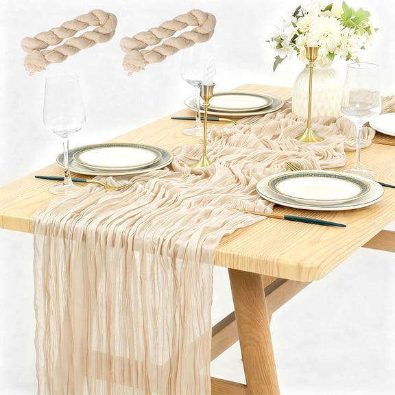 2 Pcs Cheesecloth Table Runner, 10ft Gauze Rustic Table Runners Decor for Wedding, Boho Party, Farmhouse & Home Table Decor