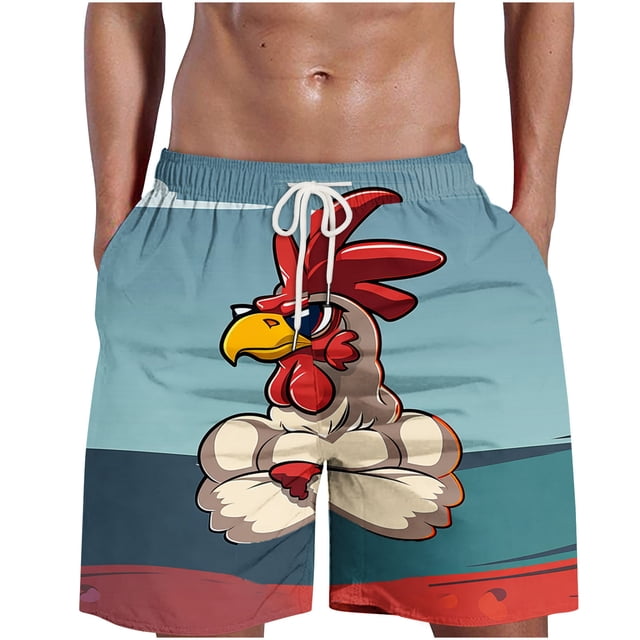 Mens Pantalones Cortos Atléticos Llama Impresión Especial Gallo, Pantalones Cortos de Playa Casual Pantalones para Hombres
