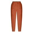 thumbnail image 5 of Tianiyouqing Linen Button Women's Capris Pants Petite Length Breathable Drawstring Wide Leg Lounge Cropped Pants High Waisted Elastic Waist Casual Crop Trousers OrangeXXL, 5 of 6