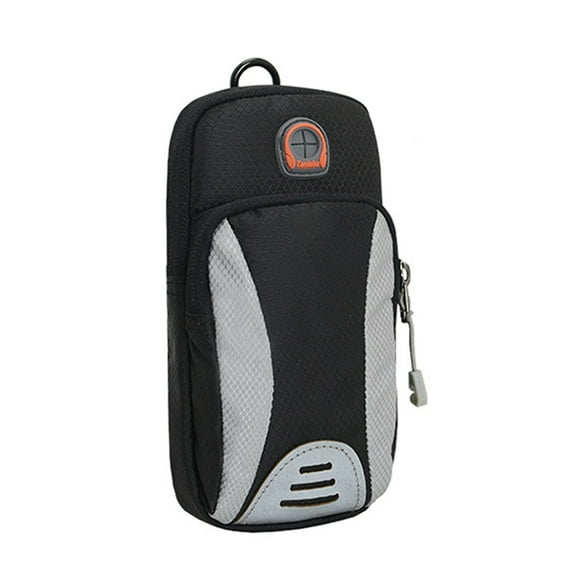 Splashing-proof nylon fabric unisex arm with sports phone arm sleeve wrist bag shoulder bag - black