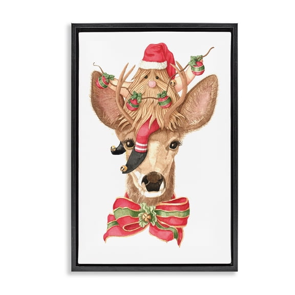 Stupell Industries Santa's Elf on Deer Black Framed Floater Canvas Wall Art, design by Nancy Overton, 25 x 17