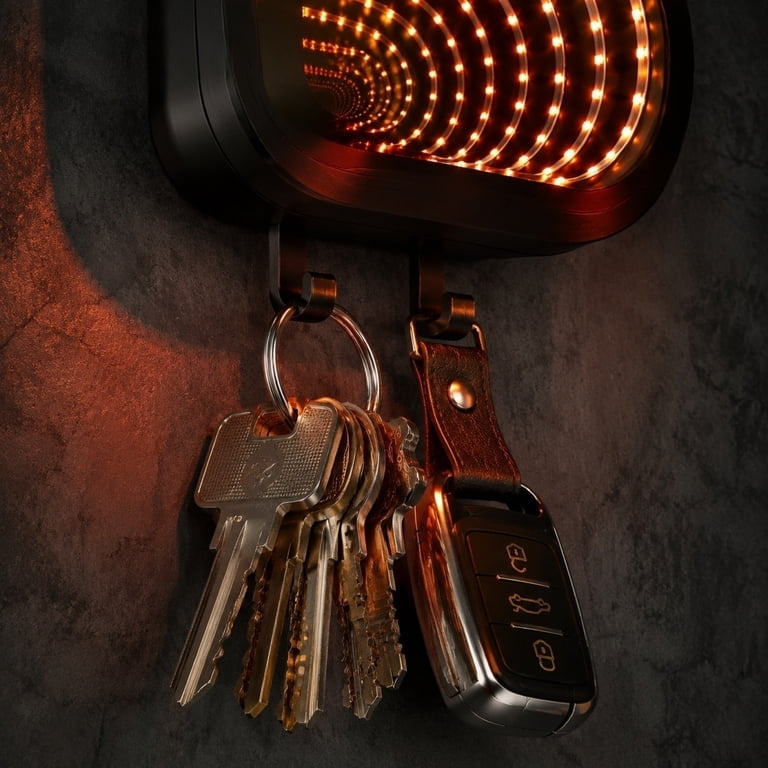 Infinity Mirror Garage Key Holder, Led Wall Mount Key Hook