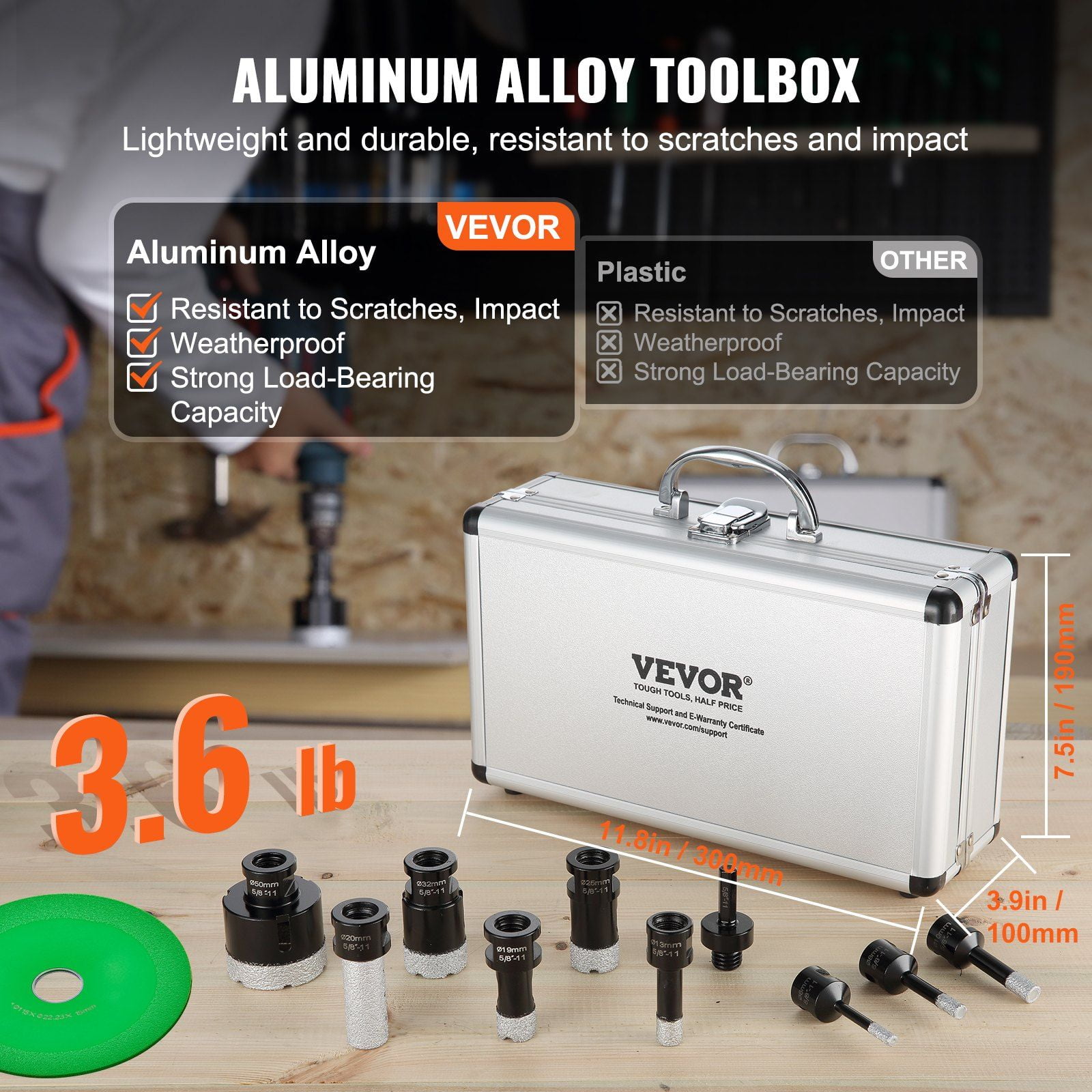 Diamond Core Drill Bit Set, Diamond Drill Bits for Ceramic Tile,8 PCS 6/8/10/13/19/25/32/50mm Diamond Hole Saw Kit, with Finger Milling Bit Saw Blade and Storage Case, for Dry and Wet,