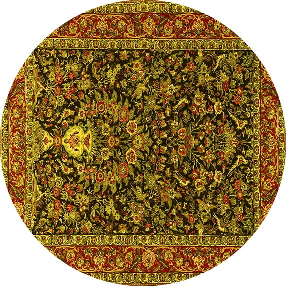 Ahgly Company Indoor Round Persian Yellow Traditional Area Rugs, 3' Round