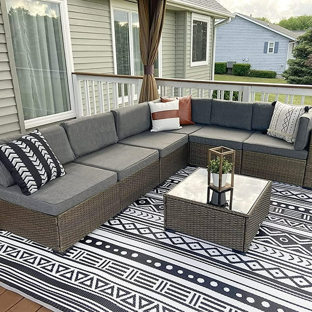 Kinbor 7pcs Outdoor Patio Furniture Set for 6 Sectional Pe Wicker