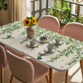 thumbnail image 3 of Spring Botanical Table Cloths for 4 Foot Rectangle Tables, Watercolor Leaves Flowers Birds Beige Patio Waterproof Elastic Fitted Tablecloths, Washable Rectangular Table Cover for Camping, 3 of 8