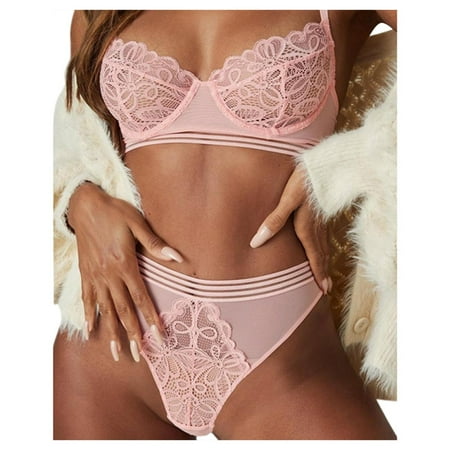 

2PCS Women Lace Lingerie Set Push Up Bra Garter Belt Underwear Nightwear My Package Underwear Medium Running Underwear Women Brief