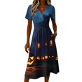 thumbnail image 4 of Halloween Dresses for Women Witch Hat Short Sleeve Spider Funny Wedding Guest Dress Bat V Neck Casual Wrap Dresses M, 4 of 5